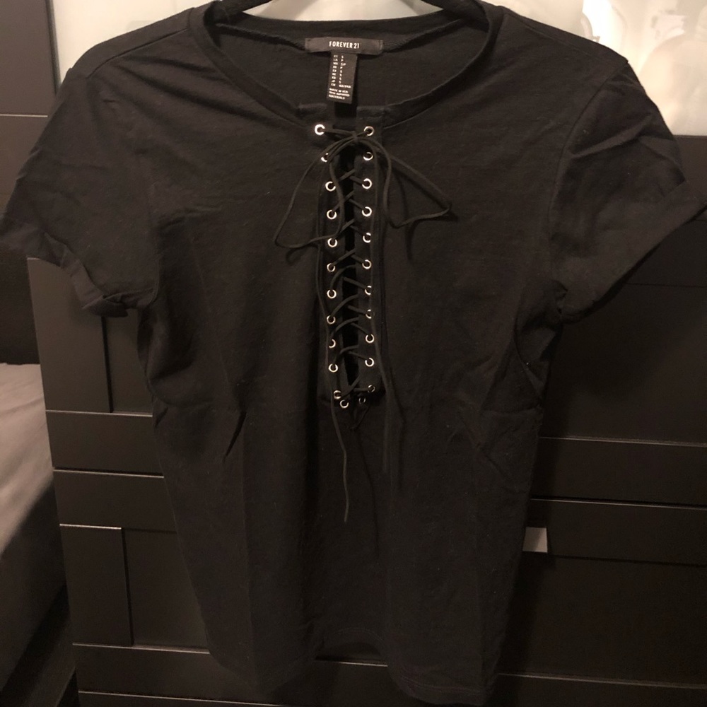 Black laced up t-shirt